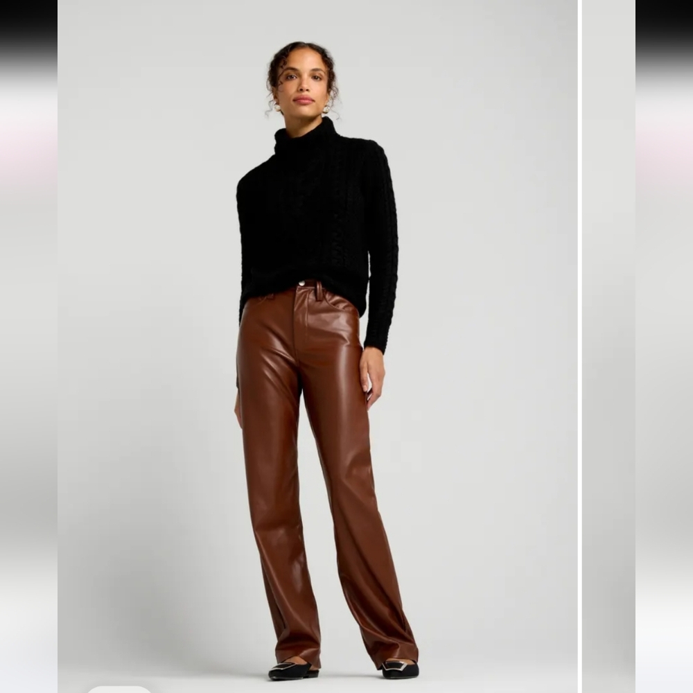 Joes Jeans Size 25 Brown Leather High Rise Straight Leg Leather Pants Retail 198